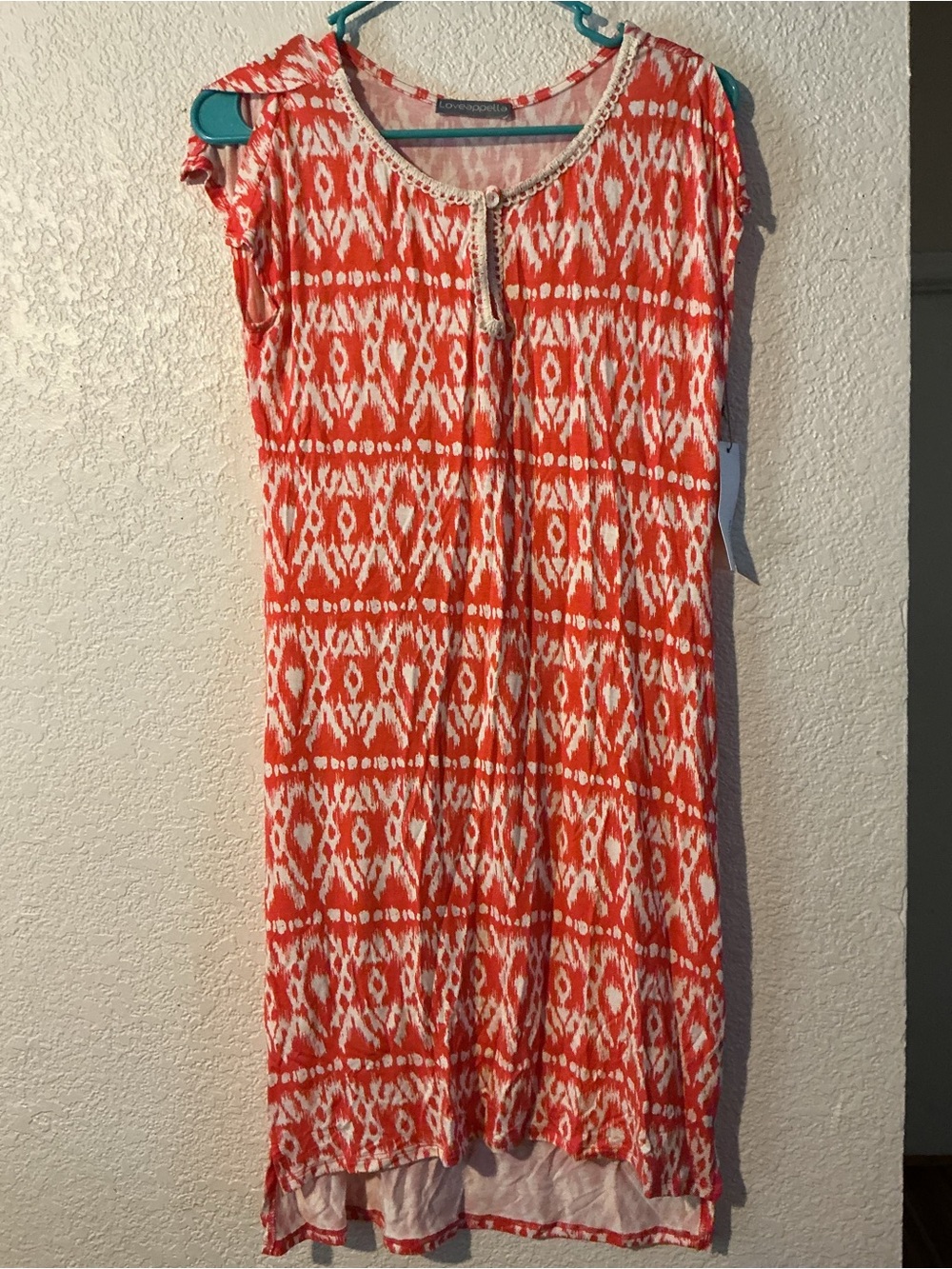 Loveappella Coral & Cream Ikat Design Dress